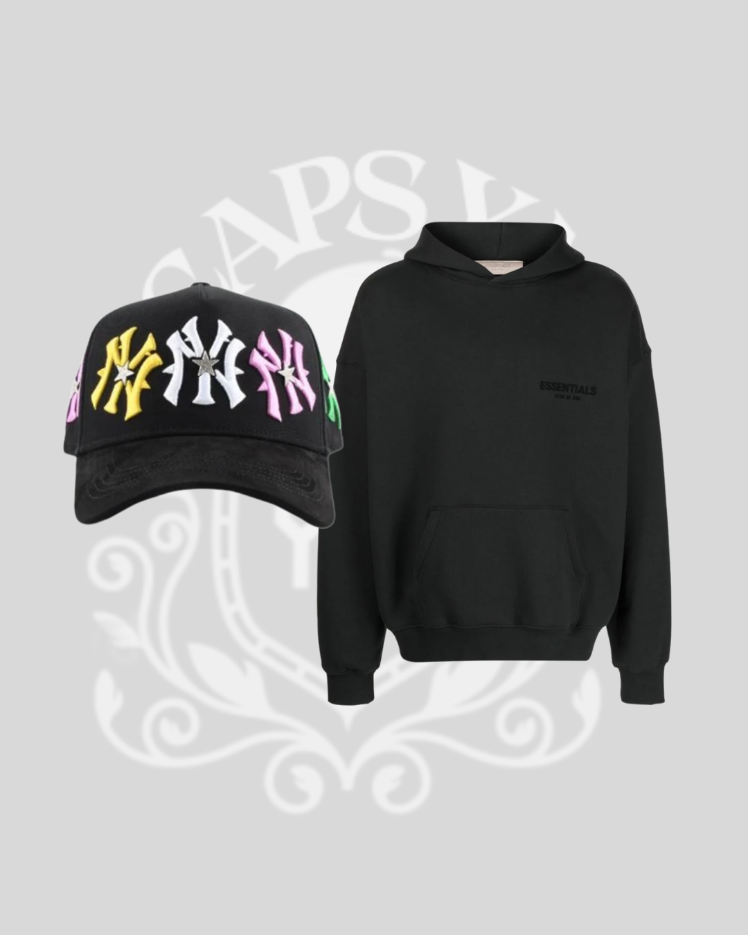 Combo Star Hats NY Colors + Hoodie Essential Negra