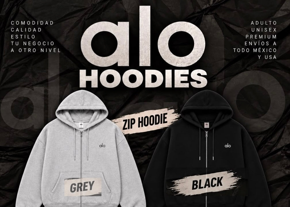 Lote 10 Hoodies Full Zip ALO (Gris y Negro)