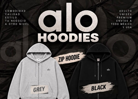 Lote 10 Hoodies Full Zip ALO (Gris y Negro)
