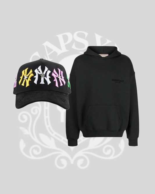 Combo Star Hats NY Colors + Hoodie Essential Negra