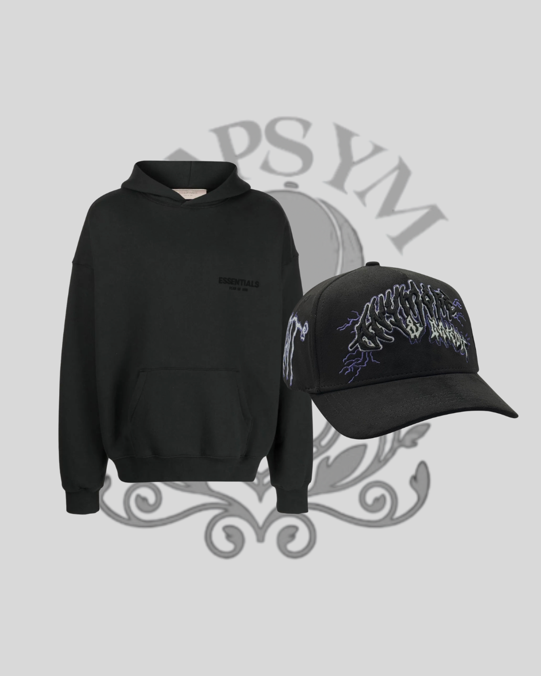 Hoodie Essentials Dark - Negra - Con Gorra Innedit Anymore