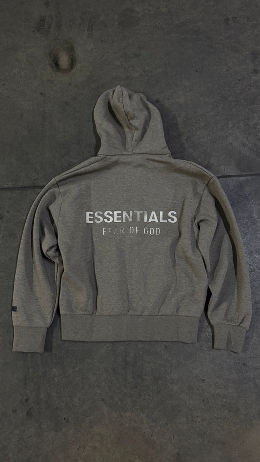 Essentials Hoodie Zipper Gris Obscuro SS25